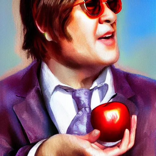 Prompt: Elton John lennon holding a apple, digital Painting, ultradetailed, artstation, oil Painting, ultradetailed, artstation
