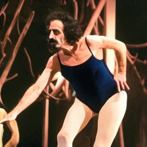 Image similar to Frank Zappa in a leotard and a crown performs the role of Richard III in award-winning modern dress production of Richard III in front of a live audience, action shot