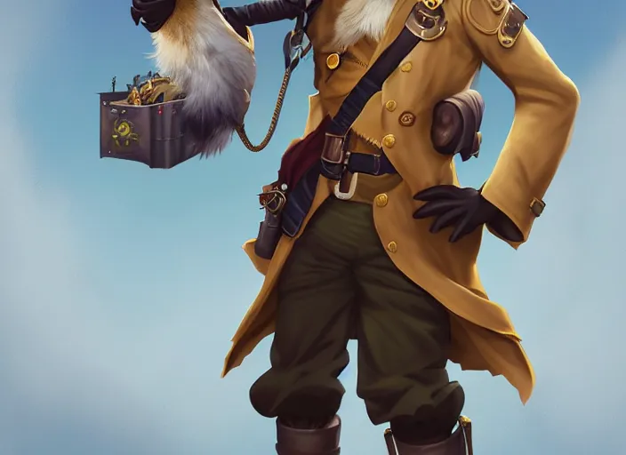 Image similar to character portrait feature of the anthro male anthropomorphic kakapo fursona wearing steampunk pirate airship captain outfit uniform professional pilot character design stylized by charlie bowater, ross tran, artgerm, and makoto shinkai, detailed, soft lighting, rendered in octane