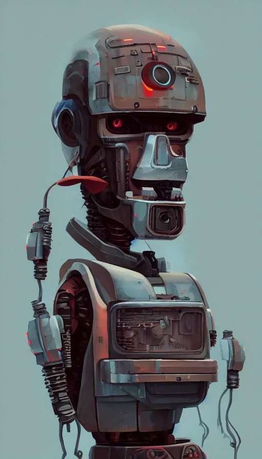 Image similar to an atompunk robot, portrait, head and chest only, humanoid, sharp focus, james gilleard, cinematic, game art, extremely detailed digital painting