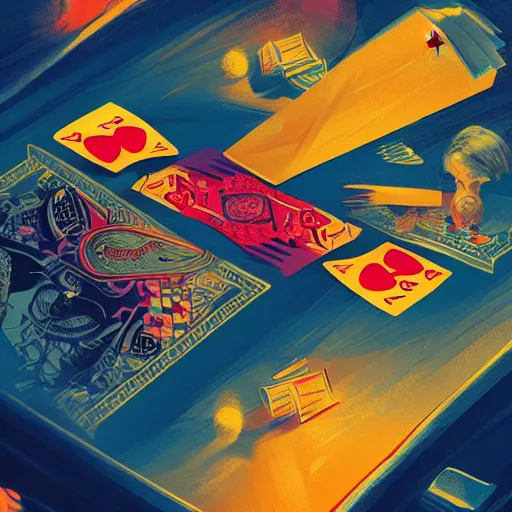 Prompt: detailed illustration of a poker card game by alena aenami and annato finnstark