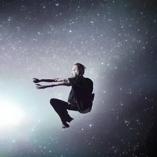 Image similar to thom yorke floating in space