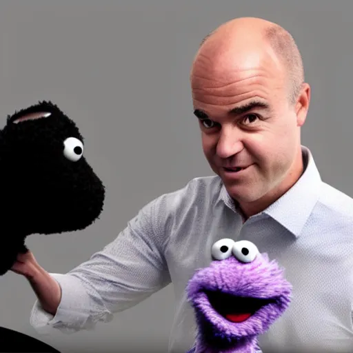 Prompt: Fredrik Reinfeldt as a muppet, photorealistic