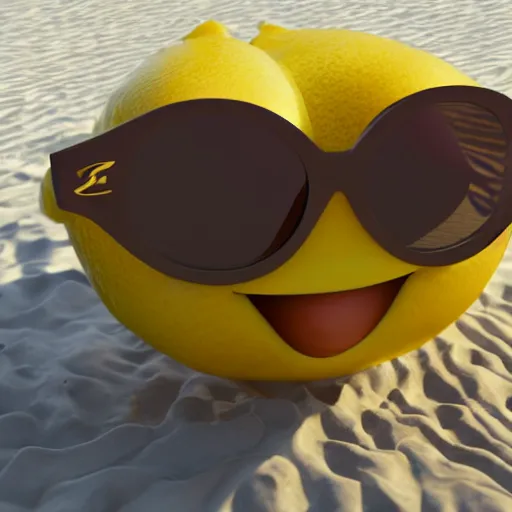 Prompt: Pixar render of a lemon wearing sunglasses at the beach, 4K, high octane