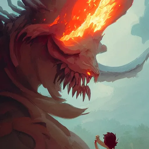 Image similar to Flema, the fire demon by studio ghibli and greg rutkowski