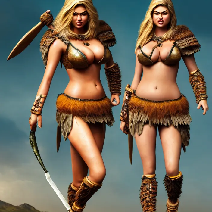 Prompt: full body photograph of kate upton as an amazon warrior. Extremely detailed. 8k