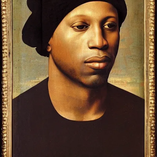 Prompt: a renaissance portrait painting of talib kweli by giovanni bellini