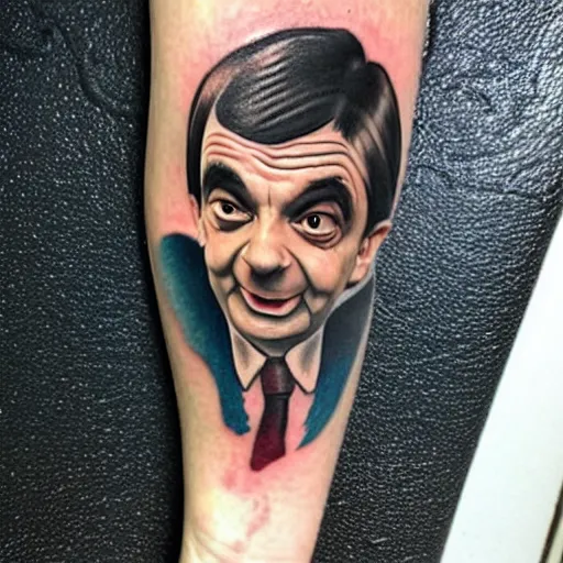 Image similar to tattoo of mr bean as a street thug