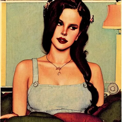 Image similar to lana del rey by norman rockwell