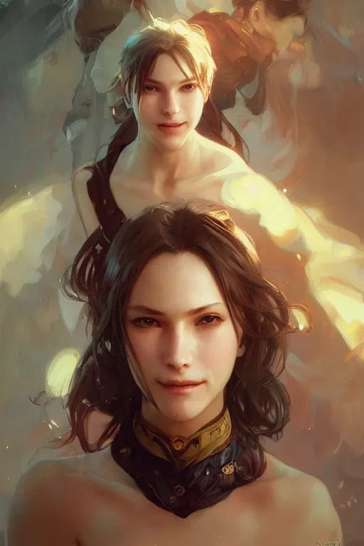 Image similar to smile, final fantsy, digital painting, portrait , cinematic lighting, highly detailed, artstation, concept art, illustration, smooth, sharp focus, artgerm , greg rutkowski, alphonse mucha, editor's pickup, trending on artstation, trending on deviantart, WLOP