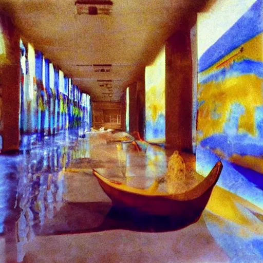 Image similar to Beautiful colored-photo cameraphone 2005 soft liminal Photograph of an infinite water-filled room