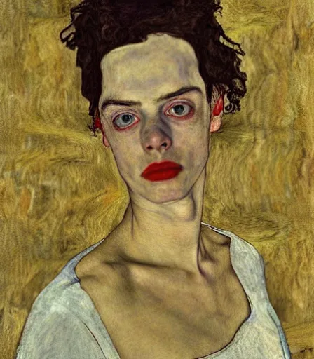 Prompt: portrait of billie eilish by egon schiele, intense desire, high quality, high detail