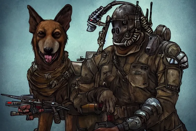 Image similar to a good ol'hound dog fursona ( from the furry fandom ), heavily armed and armored facing down armageddon in a dark and gritty version from the makers of mad max : fury road. witness me.