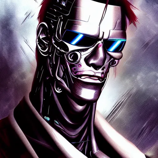 Prompt: portrait of the terminator, anime fantasy illustration by tomoyuki yamasaki, kyoto studio, madhouse, ufotable, comixwave films, trending on artstation