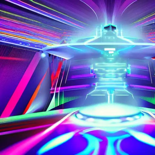 Image similar to hyper-futuristic hologram dj rave from the future. huge music festival. wall of sound. photorealistic 35mm 4k, trending on artstation