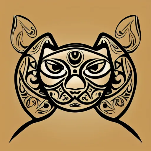 Image similar to tattoo sketch, cat, right eye closed, draft, organic ornament, maori, vector