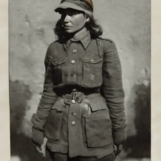 Prompt: a photo of a woman soldier in madrid from the spanish civil war