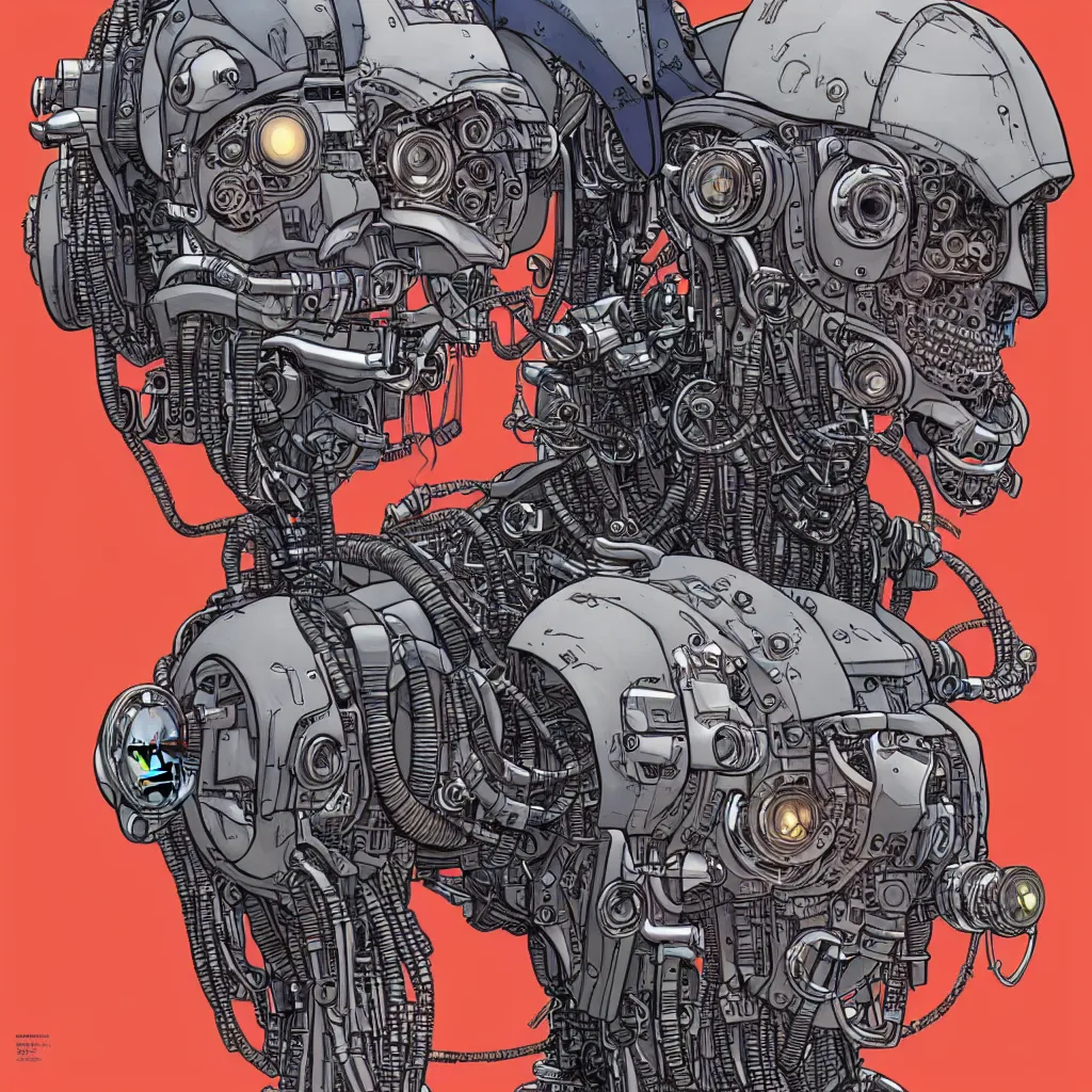 Prompt: diesel punk cyborg, face, portrait close - up, detailed | | coherence | art by moebius and jean giraud