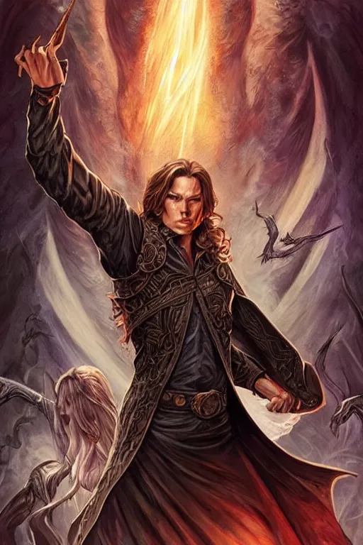 Image similar to masculine sam winchester as a dark mage warrior tattooed in the cover of an acotar book, d & d!, fantasy style, sharp focus!, ultra detailed, art by artgerm and peter andrew jones, wlop