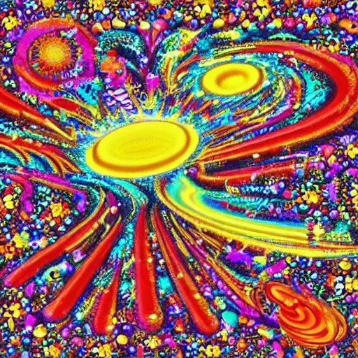 Prompt: thermonuclear happiness explosion of joy and wonder, psychedelic, quantum, cosmic