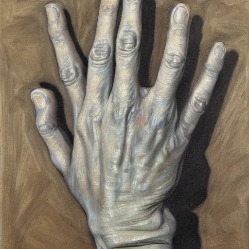 Image similar to detailed study of a human hand waving, flickr, Lucian Freud