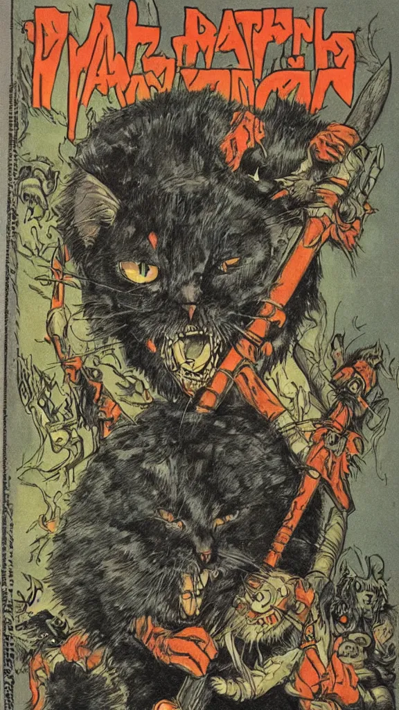 Image similar to 1 9 8 0 s heavy metal magazine illustration of a barbarian cat by ralph bakshi