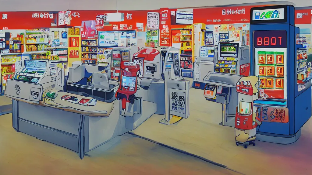 Image similar to acrylic art financial convenience store robo - cashier