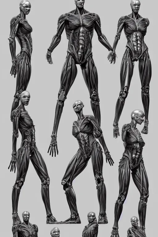 Image similar to full body mutant human anatomy concept, medical anatomy, cybernetic implants, gun metal grey, mecha limbs, muscular system reference, anatomical art, digital art, in the style of ruben alba, aaron sims, amanda lilleston, luka mivsek, bryan christie, ranjit ghosh, artstation, pinterest, deviantart, photoshop, octane render, unreal engine