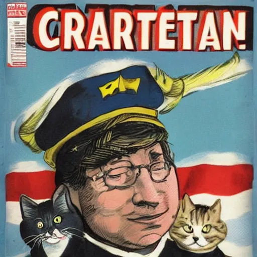 Image similar to cat as american captain, realistic, by marvel