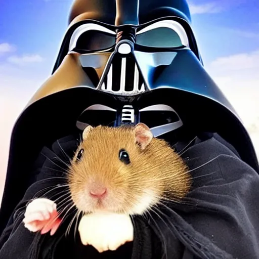 Image similar to a beautiful photo of darth vader riding on a hamster, darth vader on the back of a hamster trending on instagram