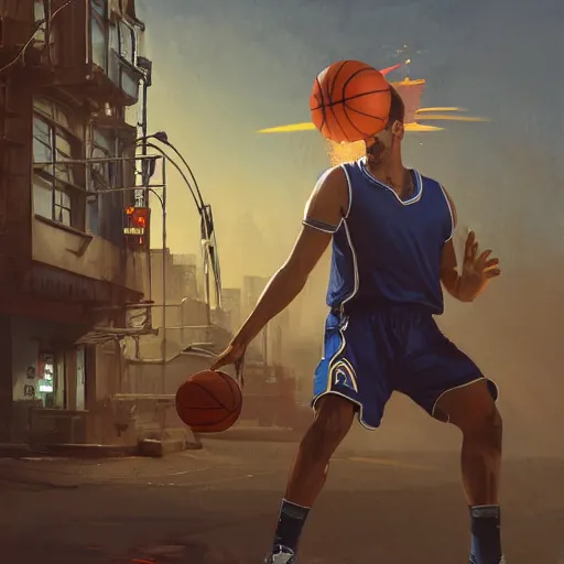 Image similar to highly detailed basketball player, in gta v, stephen bliss, unreal engine, fantasy art by greg rutkowski, loish, rhads, ferdinand knab, makoto shinkai and lois van baarle, ilya kuvshinov, rossdraws, tom bagshaw, global illumination, radiant light, detailed and intricate environment