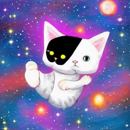 Image similar to cute cat falling into the galaxy