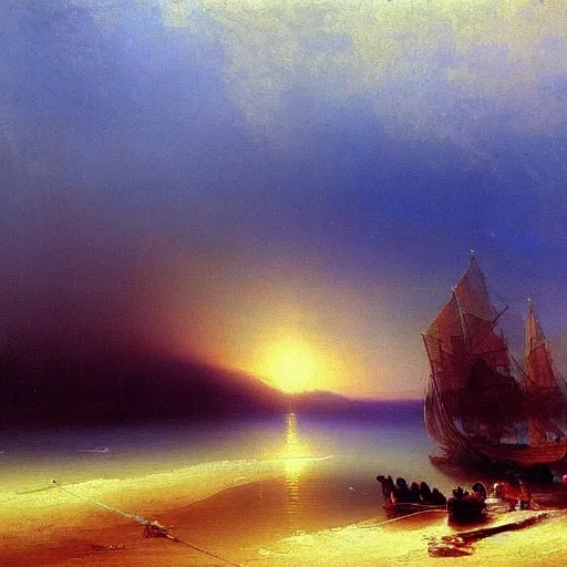 Image similar to aivazovsky's painting is an oil masterpiece. a small cozy village. stunning beautiful landscape.
