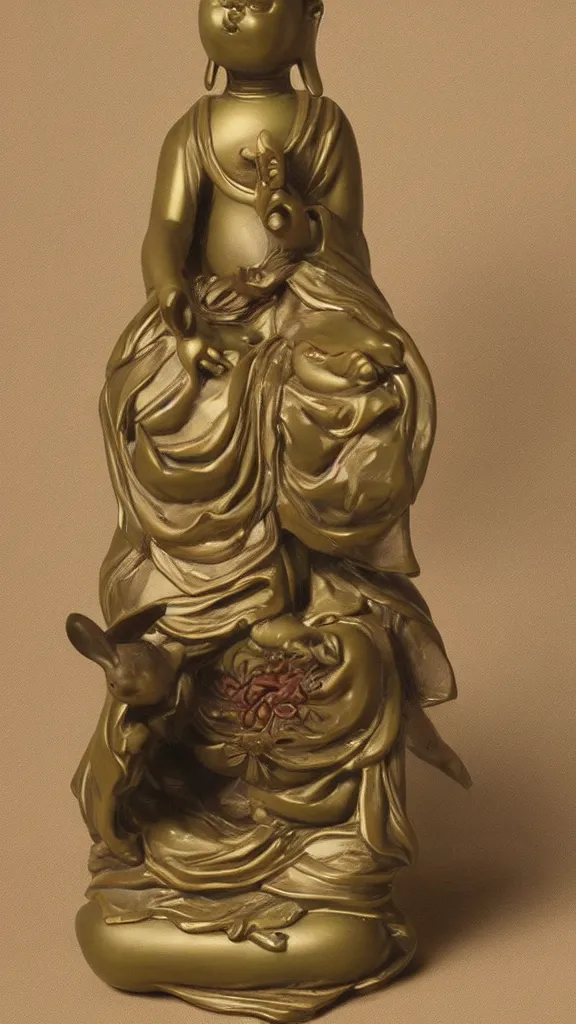 Image similar to a porcelain buddhism rabbit statue with a kiseru painted by john singer sargent