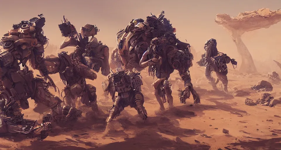 Image similar to scavengers in a desert, artstation, cgsociety