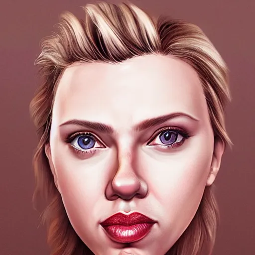 Image similar to funny caricature painting of scarlett johansson, closeup of face, drawing by mahesh nambiar, archille superbi, carola rubio, artstation