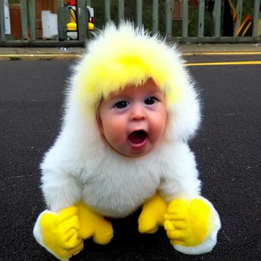 Image similar to cute baby chick dressed as a jail prisioner