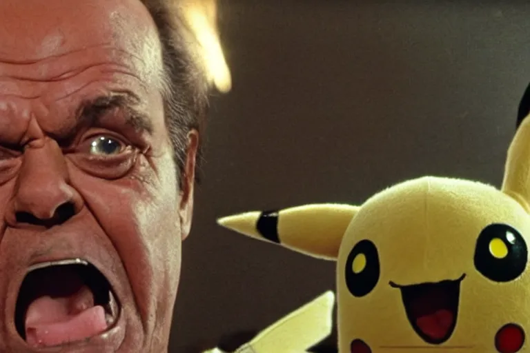 Image similar to Jack Nicholson plays Pikachu Terminator, his endoskeleton gets exposed and his eye glows red