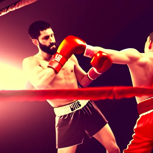 Image similar to Jesus fighting a demon in a boxing ring, photorealistic, 4K