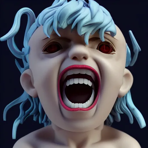 Image similar to a digital 3 / 4 portrait of a crazy eyed greek god yelling, by antonio mello, 3 d nft, nendoroid 3 d, cyberpunk artm, cgsociety, seapunk, anime aesthetic, rendered in maya