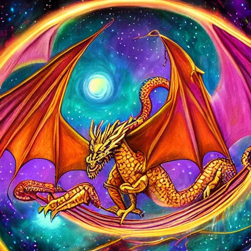 Prompt: Dragon Creepy cosmic color scheme star gazing hyper detailed occult