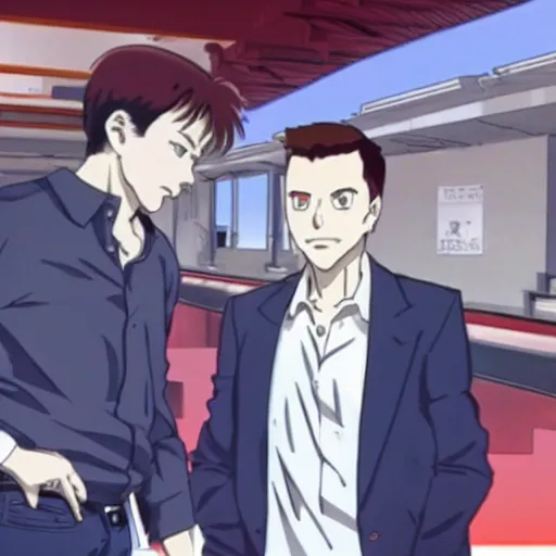 Image similar to elon musk, screenshot from a 2012s anime