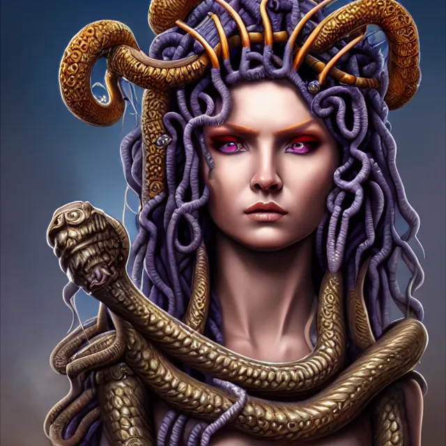 Image similar to beautiful medusa warrior, highly detailed, 8 k, hdr, award - winning, trending on artstation, anne stokes