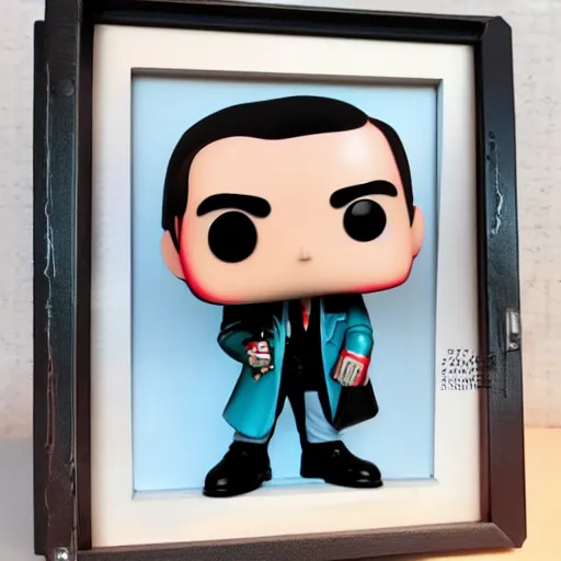 Image similar to individual funko pop, alan turing silk screen butcher billy style