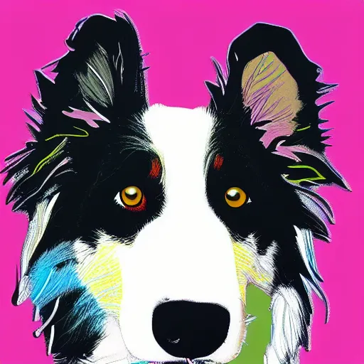 Image similar to a border collie by andy warhol, digital art, trending on artstation