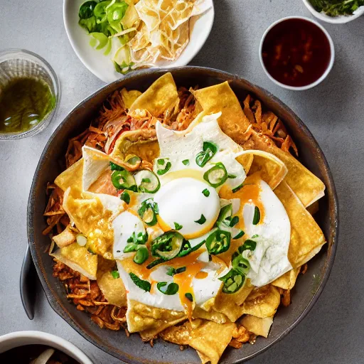 Image similar to Korean chilaquiles, food photography