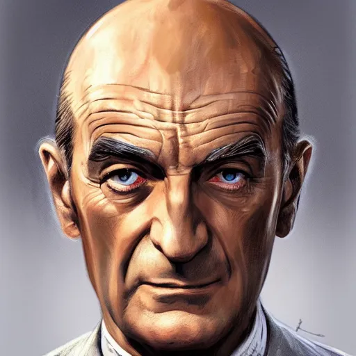 Prompt: Louis de Funès, portrait, headshot, D&D, fantasy, highly detailed, digital painting, artstation, concept art, sharp focus, illustration, art by artgerm and greg rutkowski and alphonse mucha