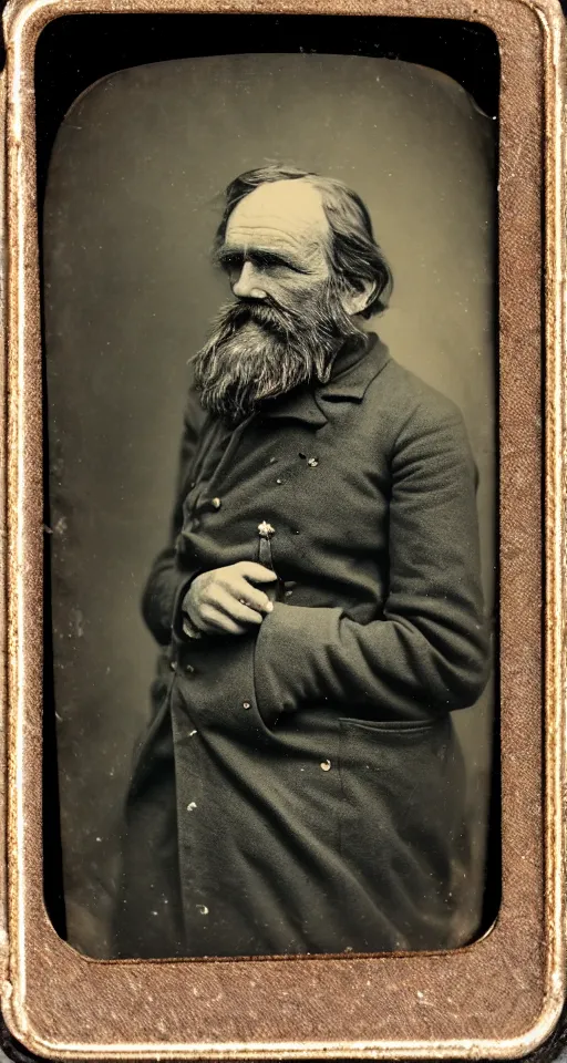 Prompt: a tin type photograph of a grizzled old sea captain