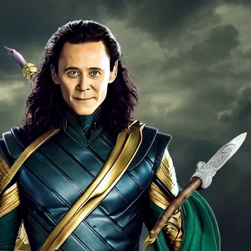 Prompt: Marvel character Loki holding a spear