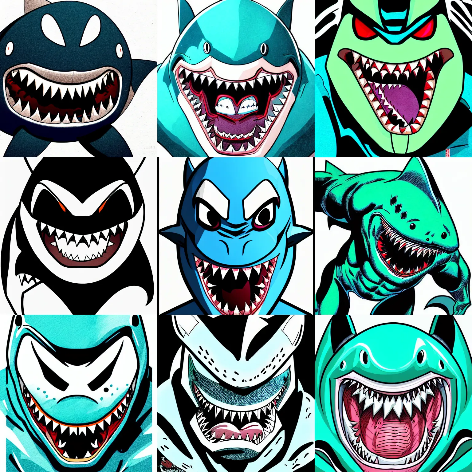 Prompt: anthropomorphic widehead cute teen shark!!! jim lee!!! face macro shot!!! flat! ink sketch colorised by jim lee close up in the style of jim lee, ninja! battle rugged hulk shark animal superhero by jim lee